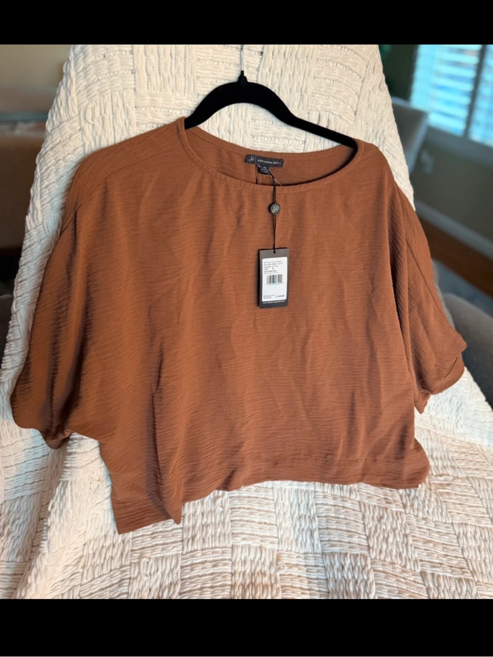 Adrianna Papell Rust Brown Textured Dolman Sleeve Blouse Top XL NWT